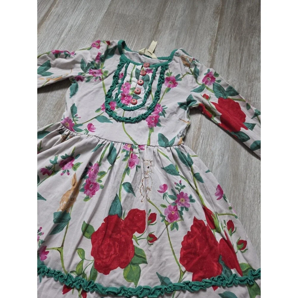 Matilda Jane Woodland Wonders Bunny Bird Floral Dress Girls 6 Long Sleeve GUC